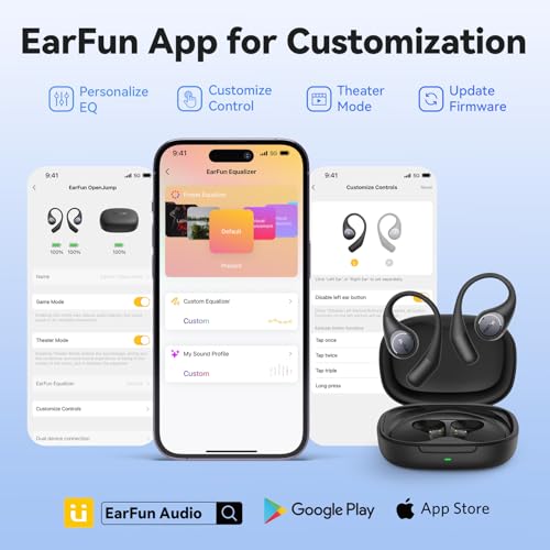 EarFun OpenJump Open Ear Headphones, Wireless Earbuds with Ergonomic Earhook, Hi-Res Sound, LDAC, 4 Mics ENC Call, 42H Playtime, Multipoint Connection, IPX7 Waterproof, Snug Fit for Workout, Running | Ergonomic Earhook, 4 Mics ENC Call, 42H Playtime, Mult