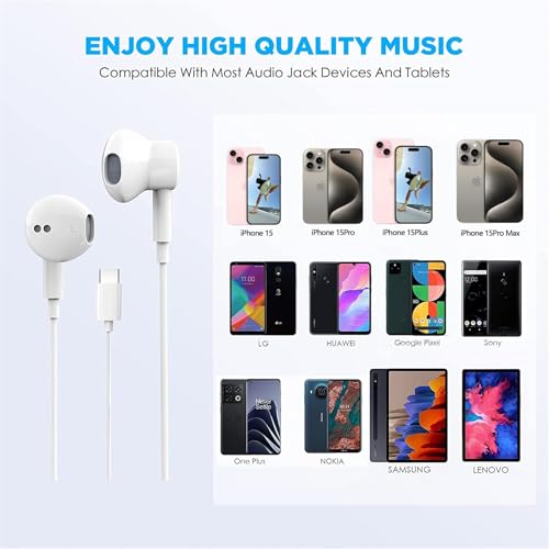 Pcwfbzf 2 Packs USB C Headphones Earbuds Wired for iPhone17/16/15, iPad Pro | Built-in Mic, Noise Cancelling, Volume Control, Ultra Clear Call, Support for iPhone 17/16/15 Series, Android, Galaxy, Pixel - size: 2 Pack