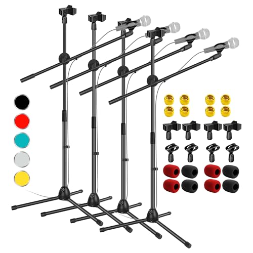 5 Core Tripod Mic Stand Floor Adjustable Sturdy Boom Arm Holder Microphone Stands Pedestal Para Microfono for Singing (Double Mic Stand) - style: Double Mic Stand