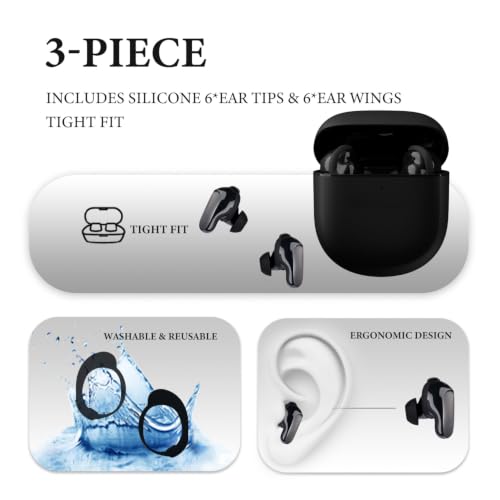 Aiivioll 6-Pack Ear Tips + Wings for Bose QuietComfort Ultra/II, Black