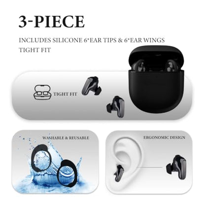 Aiivioll 6-Pack Ear Tips + Wings for Bose QuietComfort Ultra/II, Black