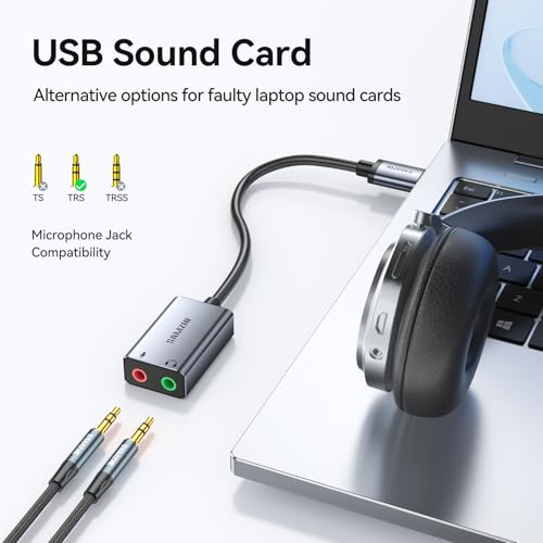 SAMZHE USB to Audio Jack Sound Card Adapter with Dual TRS 3-Pole 3.5mm Headphone and Microphone USB to Aux 3.5mm External Audio Converter for Windows, Mac, Linux PCs, Laptops, Desktops, PS5, Switch 2