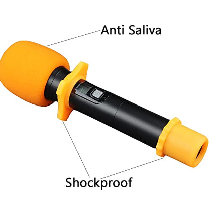 Qtopun 6 Set Microphone Protection Foam, 6 Shakeproof Anti-Rolling Wireless Handheld Microphone Windscreen Foam Cover 6 Protection Silicone Ring 6 Bottom Rod Sleeve Holder for KTV Device 18 Packs