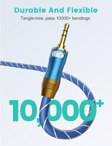 EMK 90 Degree Right Angle Aux Cable - [24K Gold-Plated,Sound Quality] Audio Stereo Male to Male Cable for Laptop, Tablets, MP3 Players,Car/Home Aux Stereo, Speaker or More (3FT/1M) - size: 3FT/1M