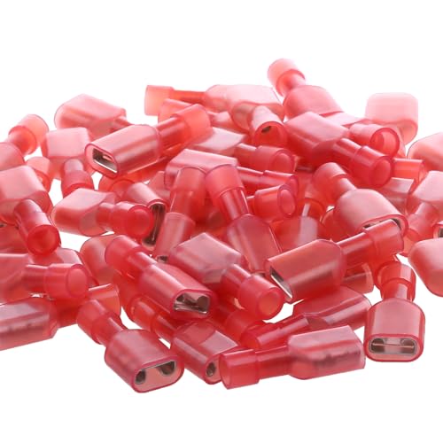 Red Female Spade Connector 22,20,18,16 AWG/Gauge Disconnect Crimp Terminals | AIRIC,UL,100 Pcs,Red Female Connectors,Electrical Terminal,22-16 AWG Wire,Nylon Spade Connect,Quick Disconnect,Speaker Auto - size: Female(22-16 AWG)