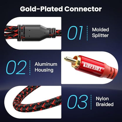 KIRFEIHT RCA Cables - 2RCA to 2RCA Subwoofer Cable OFC Core Gold-Plated Plug Nylon Braided Car Audio Cable for Hi-Fi Systems, Home Theater, HDTV, Amplifiers, Speakers 6FT - Red & Black - size: 6FT, style: 2RCA TO 2RCA