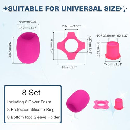 MECCANIXITY 8 Set Microphone Cover Foam Mic Cover, with 1.34" Mic Protection Silicone Ring and Anti Rolling Bottom Sleeve Holder for Karaoke DJ Concert Theater, Rose - color: Rose, size: 1.34"