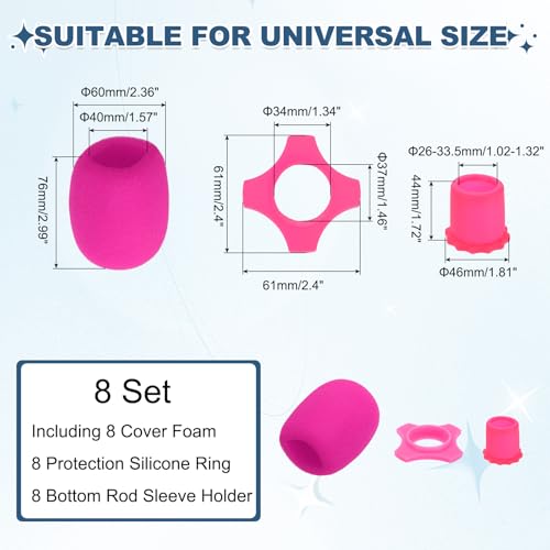 MECCANIXITY 8 Set Microphone Cover Foam Mic Cover, with 1.34" Mic Protection Silicone Ring and Anti Rolling Bottom Sleeve Holder for Karaoke DJ Concert Theater, Rose - color: Rose, size: 1.34"