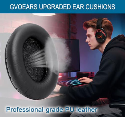 GVOEARS Premium Replacement Ear Pads for HyperX Cloud 1/2/3/Pro - Black | Also for Core/Alpha/Alpha S/Alpha Pro/Flight/Flight S/Stinger, CloudX Stinger Headset & More