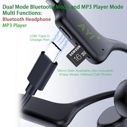 AYI True Bone Conduction Headphones Open Ear Headset Able to be a MP3 Player with Micro Disk Stereo Bluetooth Earphone for Driving Bicycling Running Skiing-X9 Black - color: X9 Black