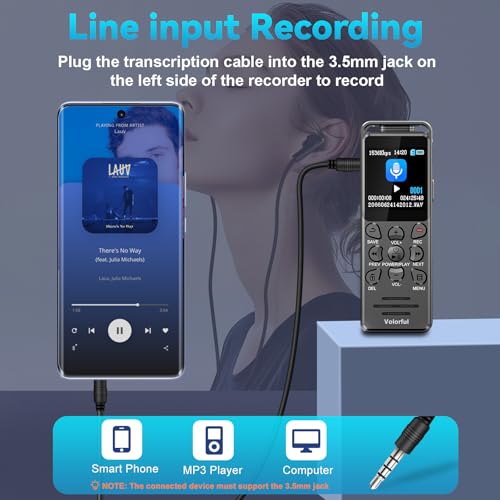 Digital Voice Recorder with Playback, Volorful 80H HD Recording Device | External Microphone, AI Noise Reduction, One Touch Recording/Lock, Voice Activated, Password, Lecture Meeting Interview Class
