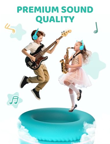 MIDOLA Bluetooth Headphones Wireless Cat Ear 60H/8H with LED Light Mic Cyan | Adjustable Headband Foldable Over-Ear Headset for Kids/Tablet/iPad/Laptop,HD Stereo Sound,Aux Aux 3.5mm - color: Cyan