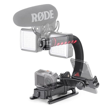 Zeadio Video Handheld Stabilizer, Triple Cold-Shoe Handle Grip with Smartphone Holder、360° Ball Head Mount, Compatible with All Camera Sport Camera DSLR Smartphone