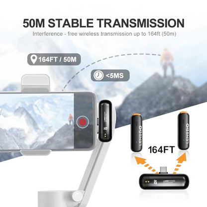 LENSGO Professional Wireless Microphone for iPhone, iPad, Android, Lavalier Microphone for Video Recording with USB-C for Content Creators