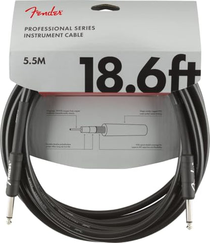 Fender Professional Series Instrument Cable, Guitar Cable, Guitar Accessories, Straight/Straight, Black, 18.6ft - size: 18.6ft, style: Straight/Straight