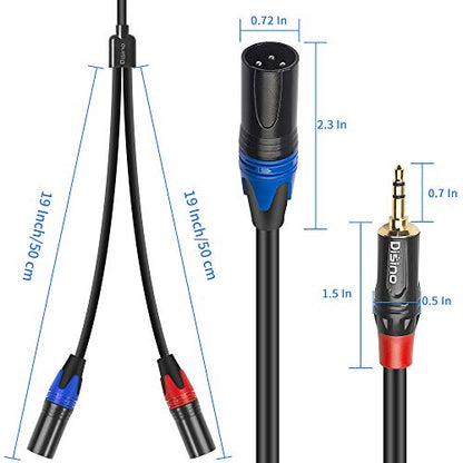 1/8 Inch to Dual XLR Male Y-Splitter Cable,Unbalanced 3.5mm Mini Jack TRS Stereo Aux to Double Male XLR Adapter Interconnect Breakout Patch Cord - 3.3 Feet/1 Meter - size: 3.3 Feet