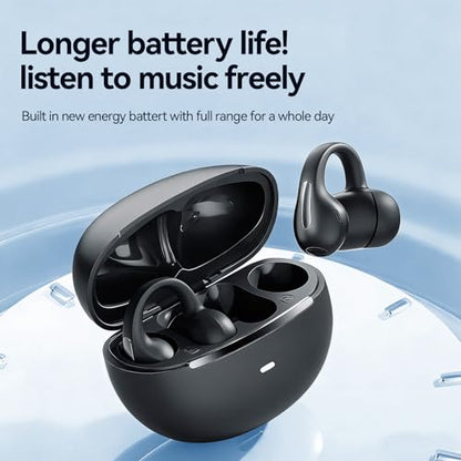 Clip On Earbuds, Open Ear Bluetooth 6.0 Wireless Headphones with Touch Control, Lightweight Ear Clip Design, Glasses Friendly Sports Earbuds for Running, Work & Travel, IPX6 Waterproof Black - color: Black