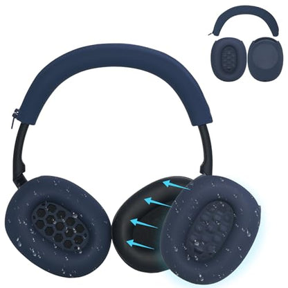 Adhiper XM6 Sweat Covers Accessories for Sony WH-1000XM6 - Dark Blue | Soft Silicone Case, 2-in-1 Headphone Cover with Earpad Covers & Headband Cover, Sweatproof & Easy to Clean & Secure Fit - color: Dark Blue