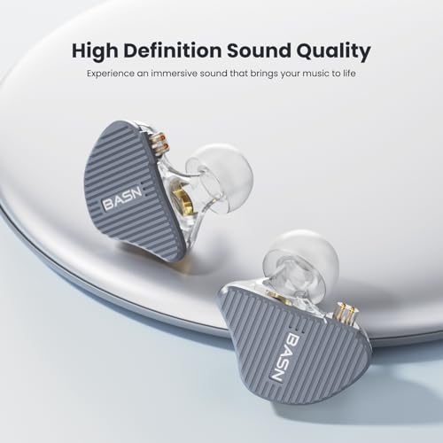 BASN Mix-PD in Ear Monitor,Planar Driver+Dynamic Driver 2-Pin Cable,Grey | Two Mixed Drivers IEM with CNC Crafted Metal Cover, Wired Detachable 0.78mm 2-Pin Silver Plated OFC Cable for Musicians - color: Grey