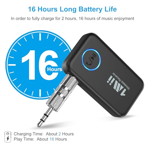 1Mii Bluetooth 5.3 Receiver for Car, AUX Bluetooth Car Adapter | Wireless Audio Receiver for Home Stereo/Wired Headphones, Volume Control, Hands Free Calls, 16H Battery Life - style: ML100 (Standard)