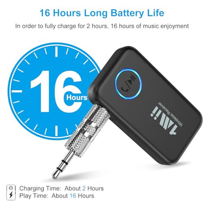 1Mii Bluetooth 5.3 Receiver for Car, AUX Bluetooth Car Adapter | Wireless Audio Receiver for Home Stereo/Wired Headphones, Volume Control, Hands Free Calls, 16H Battery Life - style: ML100 (Standard)