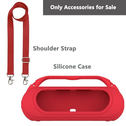 Silicone Cover Case for Beats Pill 2024 Wireless Bluetooth Speaker | Protective Stand Holder for Beats Pill Bluetooth Speaker Accessories With Should Strap (Black Case) - color: Red Case