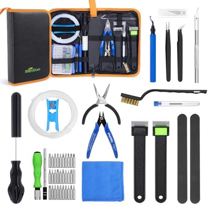 3D Printer Tool Kit with Nozzle Cleaner, PTFE Tube & Deburring Tools | Complete FDM printer maintenance kit with precision tools to clean nozzles, remove supports and improve print quality.
