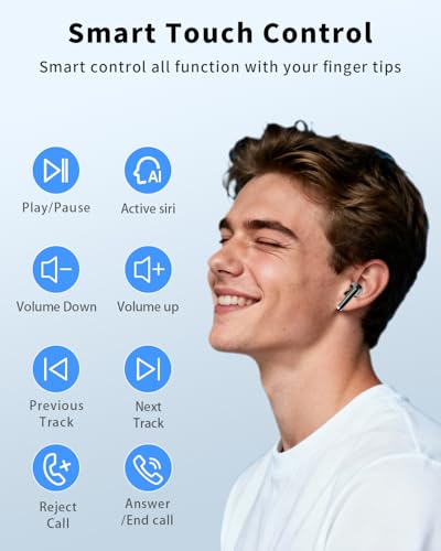 Wireless Earbuds, Bluetooth 5.4 Ear Buds Bass Stereo, Headphones with Noise Cancelling Mic, LED Display in Ear Earphones Clear Calls, IP7 Waterproof Bluetooth Earbuds for Phone/Android/iPad, Black - color: Deep Black
