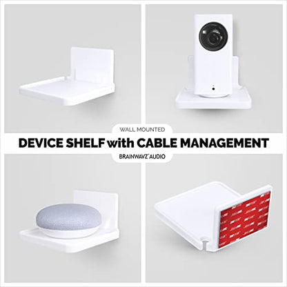 BRAINWAVZ Drill Free Wall Mount Shelf for Security Cameras, Baby Monitors, Speakers & More, Universal Holder, Strong Adheasive, Easy to Install, No Mess, Screwless (White) - color: White