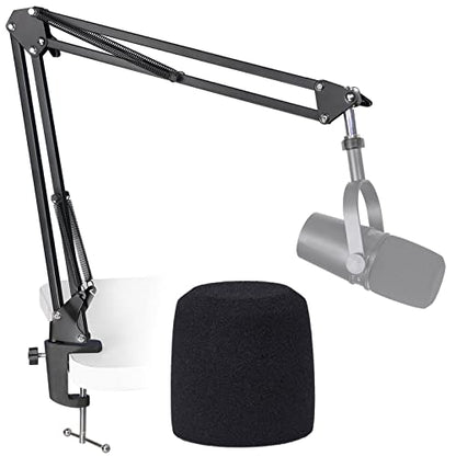 SUNMON MV7 Boom Arm Mic Stand with Pop Filter, Adjustable Suspension Boom Scissor Arm Stand with Pop Filter Compatible with MV7, MV7X adn SM7B Microphone by SUNMON | Adjustable Metal Suspension Stand with 3/8" to 5/8" Adapter, Desk Clamp, for Studio & Gam