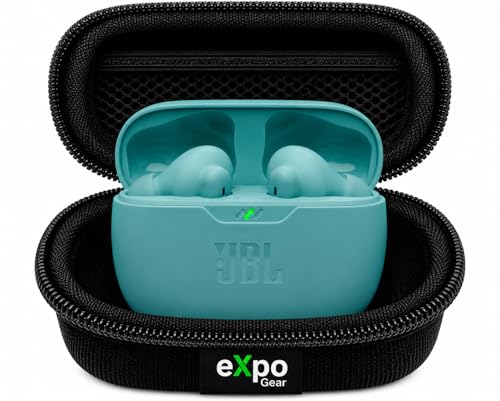 JBL Vibe Beam 2 True Wireless Noise Cancelling Earbuds, Pure Bass Sound, Smart Ambient, 4 Mics, Up to 40H Playback, IP54 Dust/Water Resistant (Teal) with Expo Gear Weather-Resistant Hard-Shell Case - color: Blue
