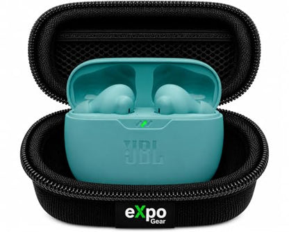 JBL Vibe Beam 2 True Wireless Noise Cancelling Earbuds, Pure Bass Sound, Smart Ambient, 4 Mics, Up to 40H Playback, IP54 Dust/Water Resistant (Teal) with Expo Gear Weather-Resistant Hard-Shell Case - color: Blue