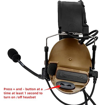 HEARFALCOM Dual Communication Tactical Headset with PTT Adapters U94 PTT Compatible with UV-5R, UV-82 Walkie Talkie Suitable for Airsoft Sports, Hunting, Hearing Protection(CB) - color: Brown