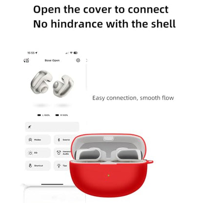 [3 in 1] TSVSXS Silicone Case Compatible with Bose Ultra Open Earbuds, Soft Protective Cover for Bose Open Ear Wireless Earbuds with Cleaning Kit Keychain - color: Red