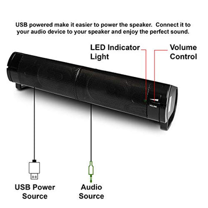 PC USB Powered Monitor Speaker Sound Bar 3.5mm Audio Wired Soundbar Speaker Converts to Vertical Desktop Speaker CL-SPK20037