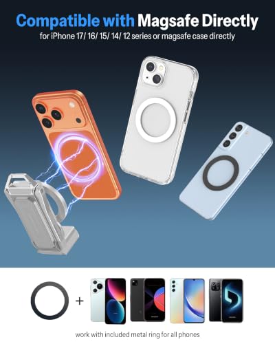 OMOTON TP02-Pro Magnetic Phone Holder, 5-in-1 Tripod Stand with Rear Attachment Plate | Desk, Kitchen, Gym, Vlogging | iPhone 12-17 Series, Silver - color: 6-Silver