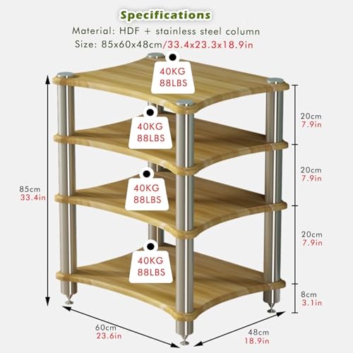 LSMKKA Heavy Duty Audio Component Rack, 85cm High Amplifier Rack Shelf/Audio-video Shelving - Display Record Player Stereo Receiver, Hifi Audiophile Equipment Cabinet, Black White Wood Teak(White)