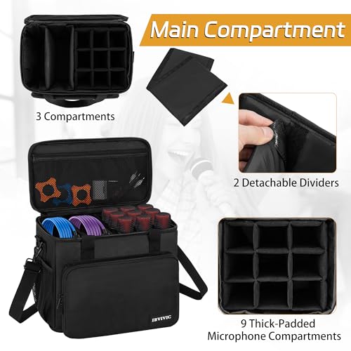 IBVIVIC 9 Slots Wireless Microphone Case, Microphone Carry Travel Bag | Mic Storage Bag with Shoulder Strap for Singing Party, Karaoke, Travel, Performances - size: 9 Slots