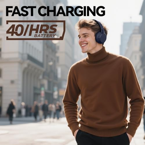 Hybrid Active Noise Cancelling Headphones, Wireless Over Ear Bluetooth Headphones with Mic, 40H Playtime, Hi-Res Audio, Deep Bass, Foldable Comfort Fit Ear Cups for Travel, Office, Home (Blue) - color: Blue