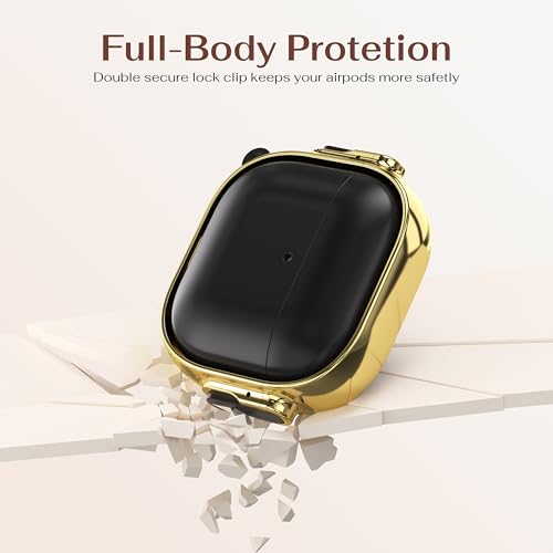 for AirPods 4 Case with Safety Lock, Magsafe Compatible, Gold/Black | Double Secure Lock,Drop Protection,Two-Piece Design,with Gold Keychain, Anti Lost, Dustproof, Cute AirPod 4 Case - color: Gold+Black, size: AirPods 4 Case