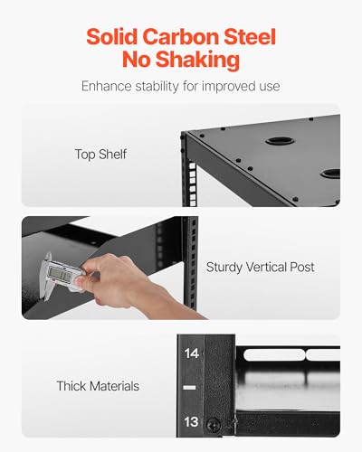 VEVOR 16U Open Frame Server Rack & Network Rack, Wall Mounted or Floor Standing, Heavy Duty 4 Post, with 2PCS Vented 1U Shelves & Mounting Hardware, Holds All 19'' Networking IT Equipment AV Gear - size: 16U Server Rack