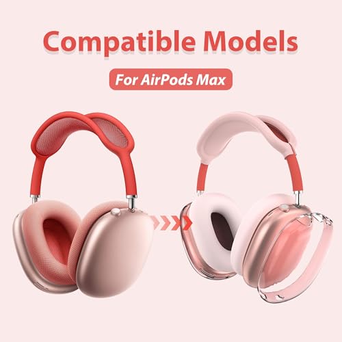 Aiivioll 3 in 1 Silicone Case Cover for AirPods Max Headphones, Clear Soft TPU Ear Cups Cover/Ear Pad Case Cover/Headband Cover for AirPods Max (2024/2020), Ear Cushions Cover for AirPods Max(Pink) - color: Pink