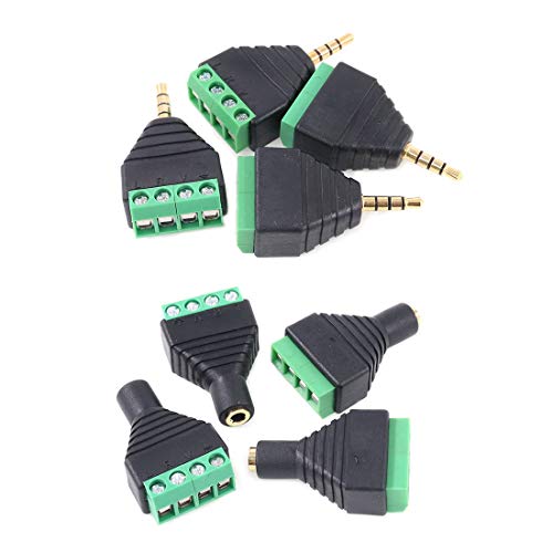 Glarks 8Pcs 3.5mm(1/8inch) Stereo TRRS Audio Balanced Male & Female Jack to AV 4-Screw Terminal Block Balun Converter Adapter Connectors