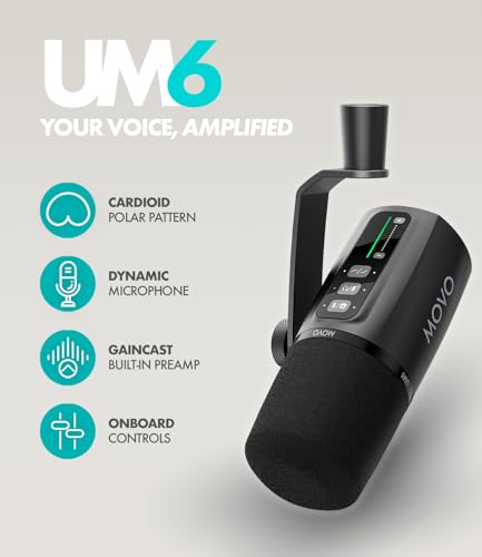 Movo Music/Audio Interface Bundle - Phantom USB Audio Interface, UM6 XLR/USB-C Dynamic Microphone, and Tabletop Stand - Professional Studio Setup for Musicians, Singers, and Producers - style: with 1 Microphone and Desk Stand