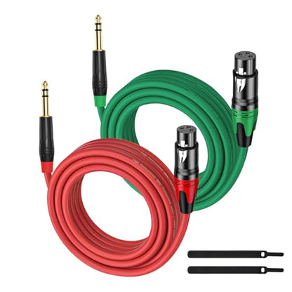 XLR Female to 1/4 (6.35mm) TRS Mono Jack Cable 25FT, 2 Pack, Red and Green, for Dynmic Microphone, Balanced 3 Pin XLRon to TRS Plug Mic Cord, Plated Conductors - size: 25FT, style: XLR Female to 1/4"