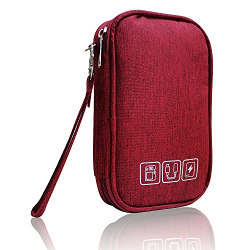 Electronic Organizer Bag Cable Organizer Travel Cord Organizer Case Pouch Portable Carrying Case for Charger Hard Drive Earphone USB SD Card (Red) - color: Red