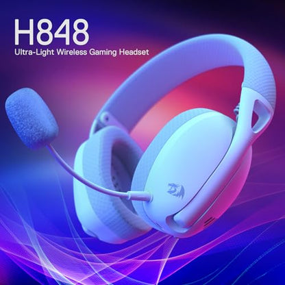 Redragon H848 BT Wireless Gaming Headset - Lightweight - 7.1 Surround Sound - 40MM Drivers - Detachable Microphone - Multi Platforms for PC, PS5/4/3, Switch, Mobile - color: Grey