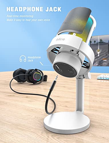 FIFINE AMPLIGAME Gaming USB PC Computer Microphone with Headphone Jack, Controllable RGB, Pop Filter, for Live Streaming, Meeting, Podcasting, Video (A8W+U1)