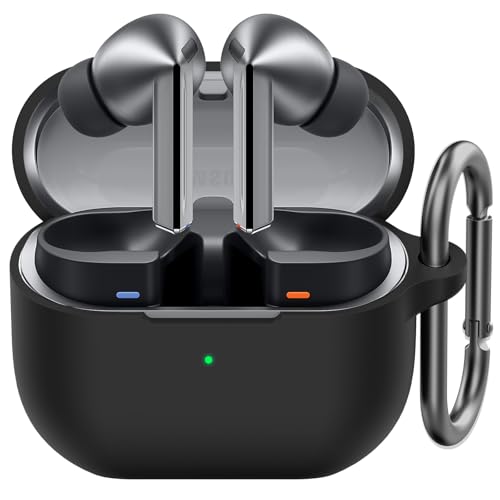 AhaStyle Silicone Case for Samsung Galaxy Buds 3 FE/Galaxy Buds3 Pro/Buds 3 | Front LED Visible, Carabiner Included, Supports Wireless Charging, Shock Resistant, Full Protection - color: Black