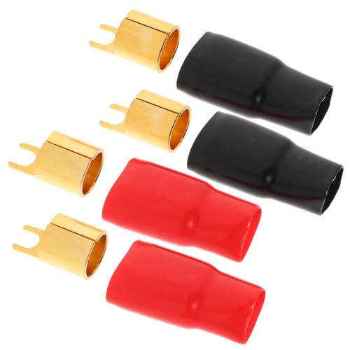 VOSAREA 2 Pairs Connectors Adapters Crimp Barrier Spades Copper Gold Plated 0 Gauge Spade Terminal Crimp for Speaker Wire Cable Terminal Plug- 0GA